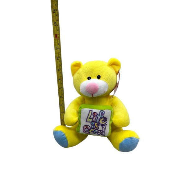 Sugar Loaf Toys 10" Yellow Bear Pink Nose Blue Feet Embroidered Life Is Good - Picture 9 of 9